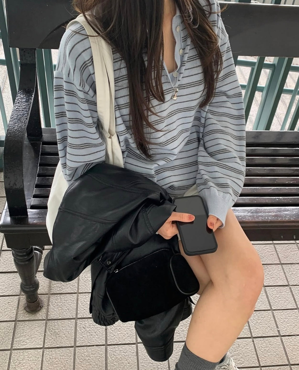 【F60775】復古學院・翻領寬鬆條紋針織上衣261012