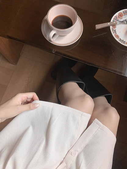 【F60756】甜美復古・泡泡袖綁帶燈芯絨洋裝261012