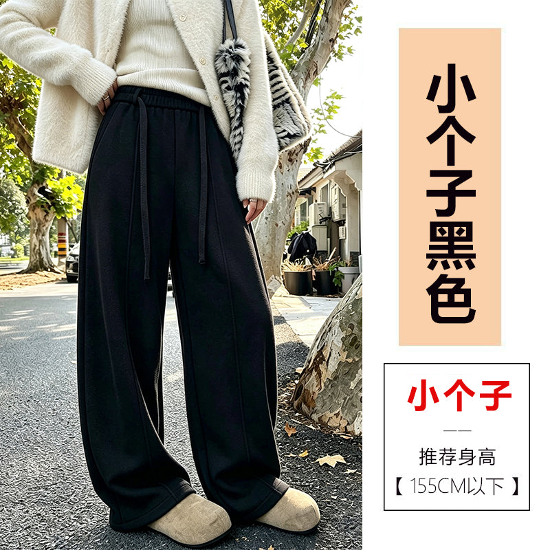 【F60807】S~5XL美式休閒・高腰羊絨垂墜感寬鬆彎刀褲261019
