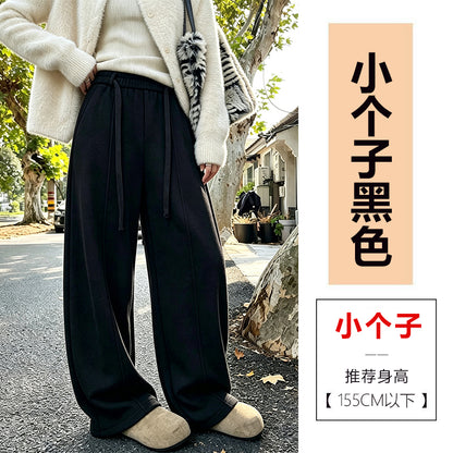 【F60807】S~5XL美式休閒・高腰羊絨垂墜感寬鬆彎刀褲261019
