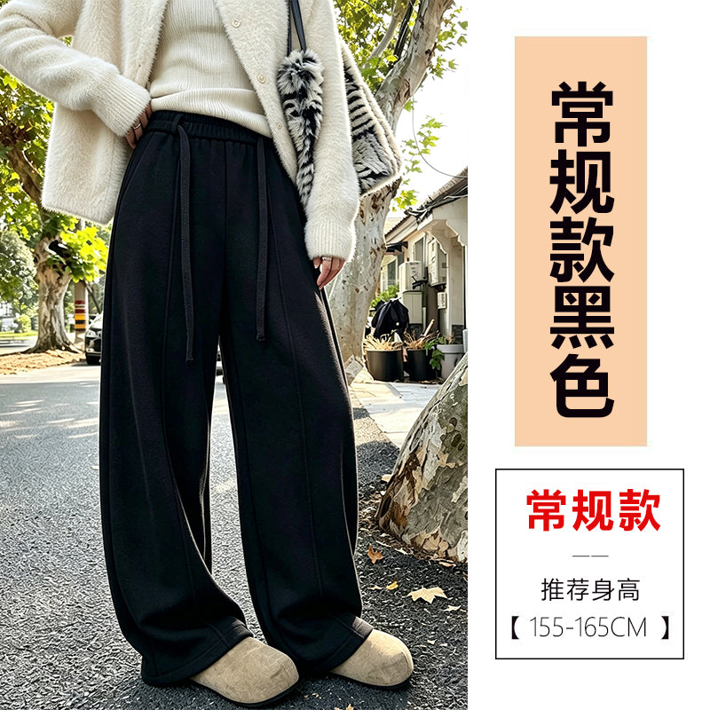 【F60807】S~5XL美式休閒・高腰羊絨垂墜感寬鬆彎刀褲261019