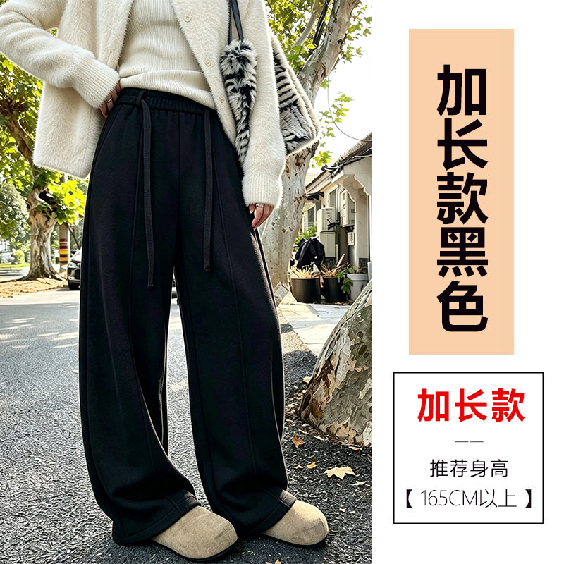 【F60807】S~5XL美式休閒・高腰羊絨垂墜感寬鬆彎刀褲261019