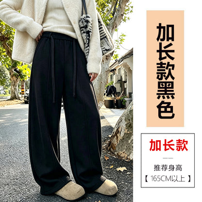 【F60807】S~5XL美式休閒・高腰羊絨垂墜感寬鬆彎刀褲261019