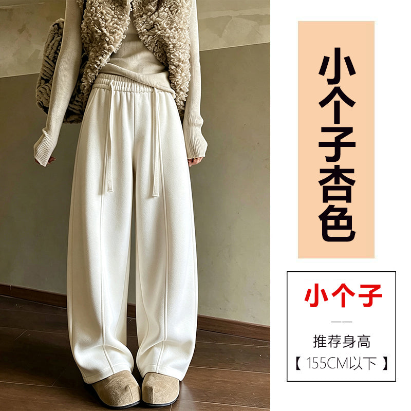 【F60807】S~5XL美式休閒・高腰羊絨垂墜感寬鬆彎刀褲261019