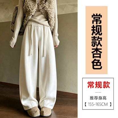 【F60807】S~5XL美式休閒・高腰羊絨垂墜感寬鬆彎刀褲261019