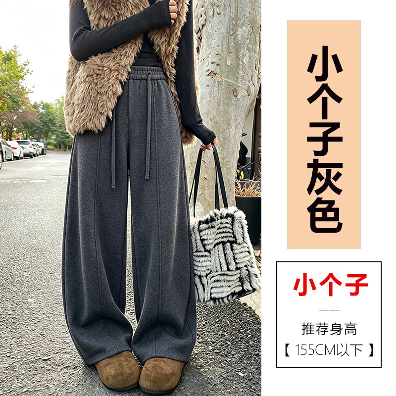 【F60807】S~5XL美式休閒・高腰羊絨垂墜感寬鬆彎刀褲261019