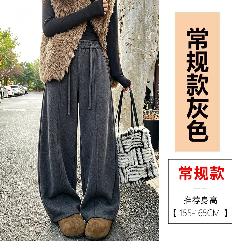 【F60807】S~5XL美式休閒・高腰羊絨垂墜感寬鬆彎刀褲261019