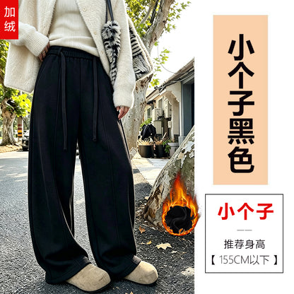【F60807】S~5XL美式休閒・高腰羊絨垂墜感寬鬆彎刀褲261019