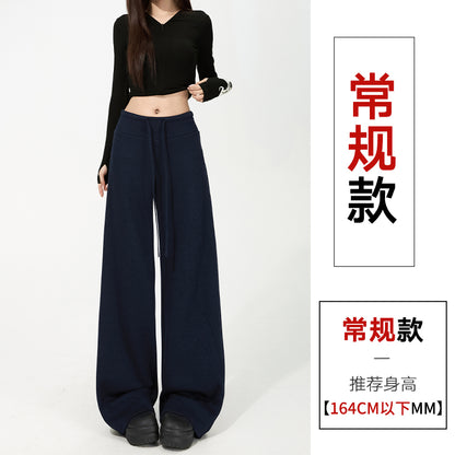 【F60805】S~XL休閒垂墜・高腰窄版羊羔絨加絨直筒寬褲261019