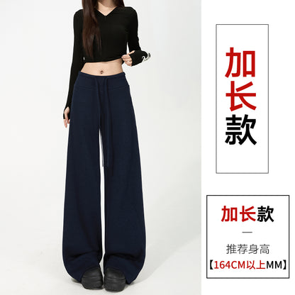 【F60805】S~XL休閒垂墜・高腰窄版羊羔絨加絨直筒寬褲261019