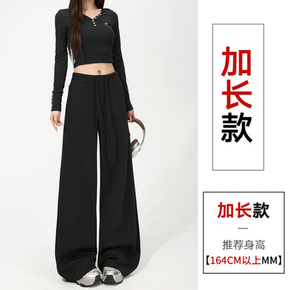 【F60805】S~XL休閒垂墜・高腰窄版羊羔絨加絨直筒寬褲261019