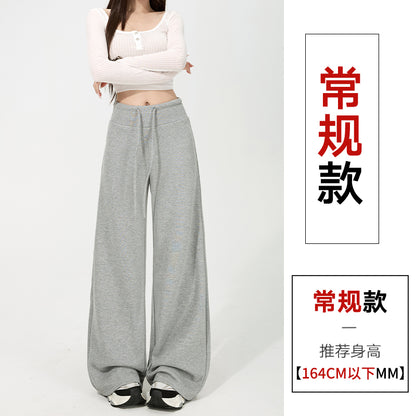 【F60805】S~XL休閒垂墜・高腰窄版羊羔絨加絨直筒寬褲261019