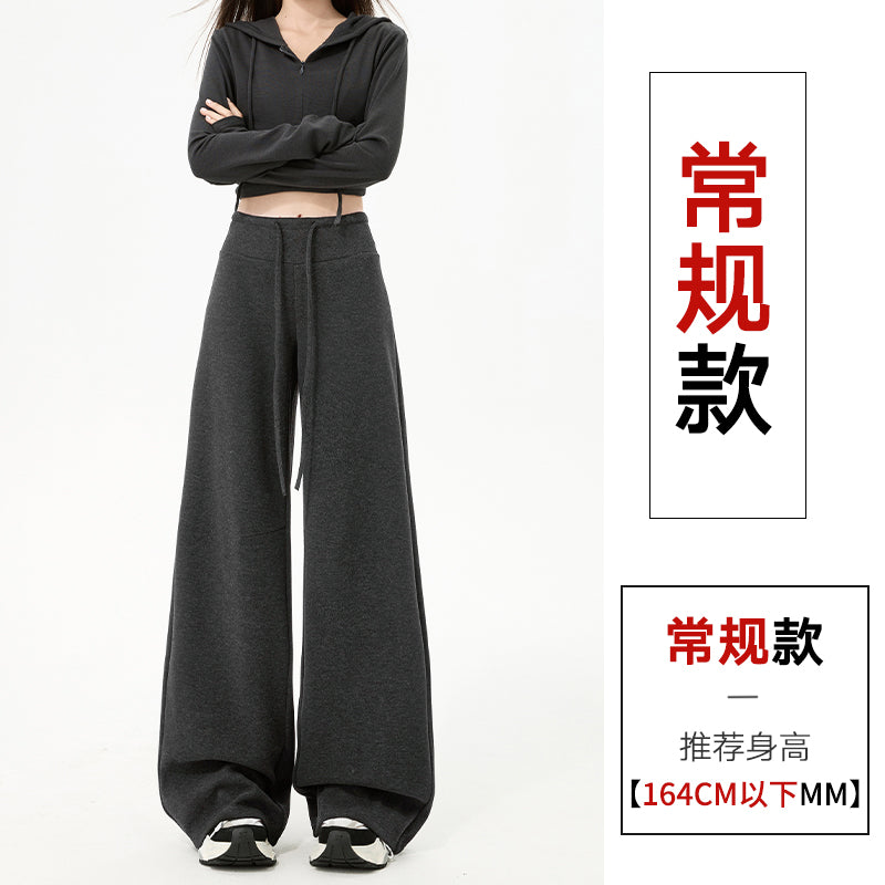 【F60805】S~XL休閒垂墜・高腰窄版羊羔絨加絨直筒寬褲261019