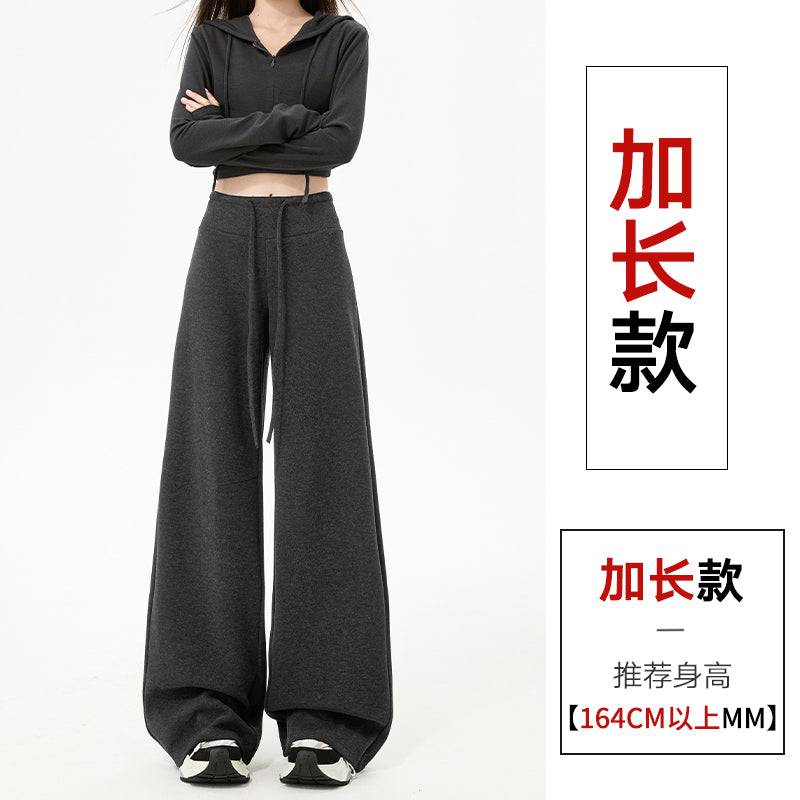 【F60805】S~XL休閒垂墜・高腰窄版羊羔絨加絨直筒寬褲261019