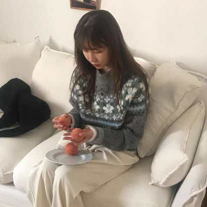【F60773】復古學院・圓領費爾島拼色針織毛衣261012