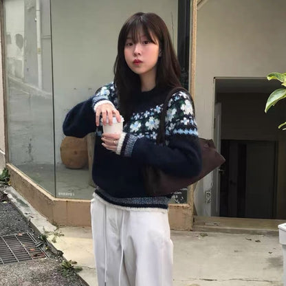 【F60773】復古學院・圓領費爾島拼色針織毛衣261012