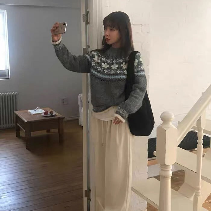 【F60773】復古學院・圓領費爾島拼色針織毛衣261012