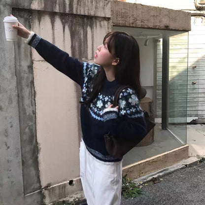【F60773】復古學院・圓領費爾島拼色針織毛衣261012