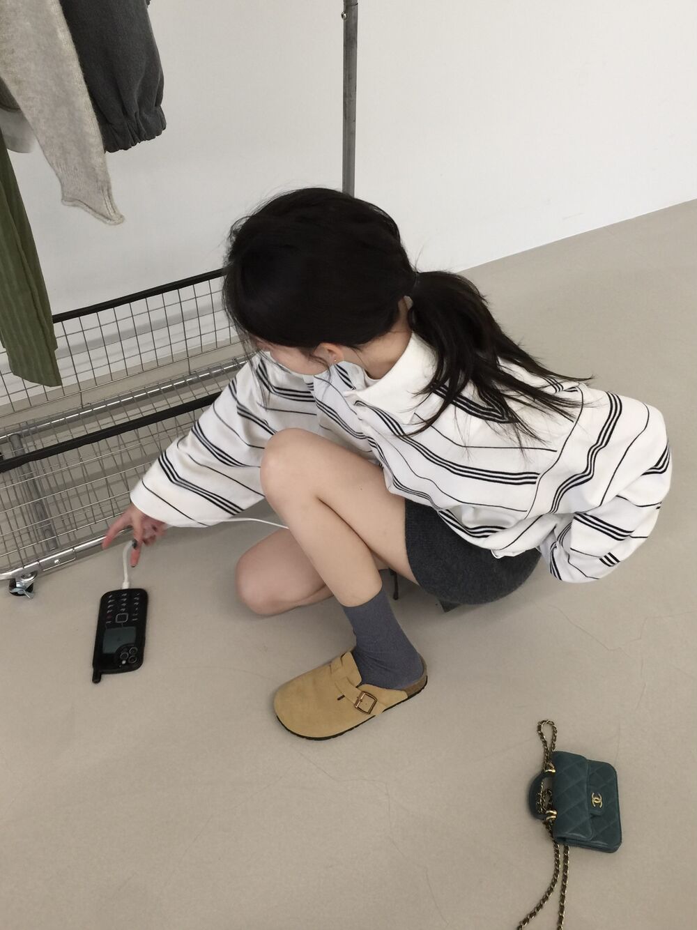 【F60786】韓系慵懶・POLO領條紋寬鬆針織毛衣261019
