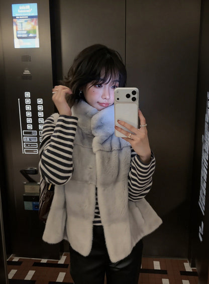 【F60761】韓系輕熟・毛絨斗篷式背心外套261012
