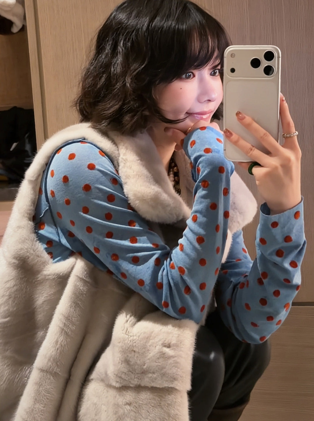 【F60761】韓系輕熟・毛絨斗篷式背心外套261012