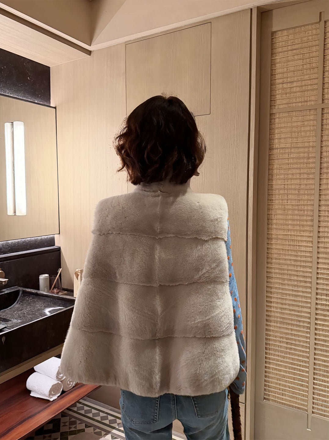 【F60761】韓系輕熟・毛絨斗篷式背心外套261012