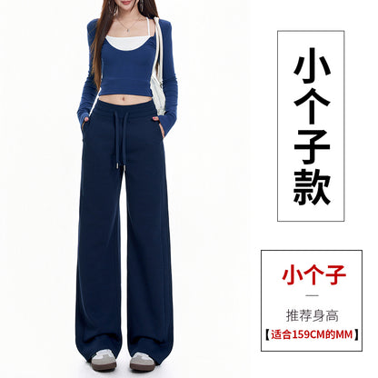 【F60803】S~2XL休閒運動・加絨藏青色窄版直筒寬褲261019