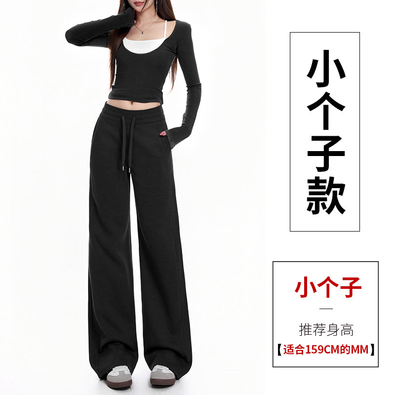【F60803】S~2XL休閒運動・加絨藏青色窄版直筒寬褲261019