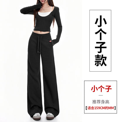 【F60803】S~2XL休閒運動・加絨藏青色窄版直筒寬褲261019