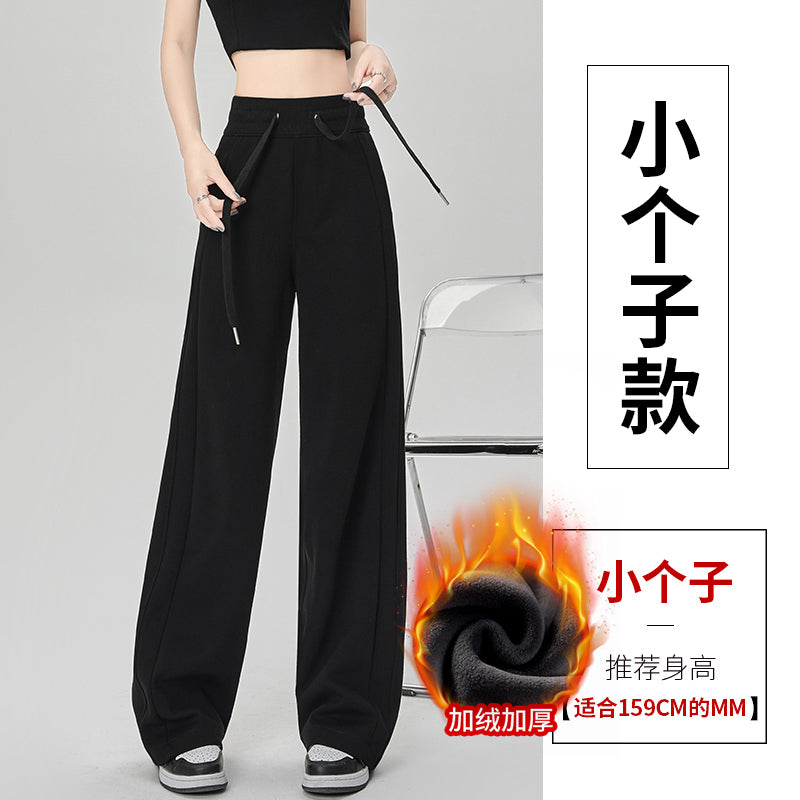 【F60803】S~2XL休閒運動・加絨藏青色窄版直筒寬褲261019