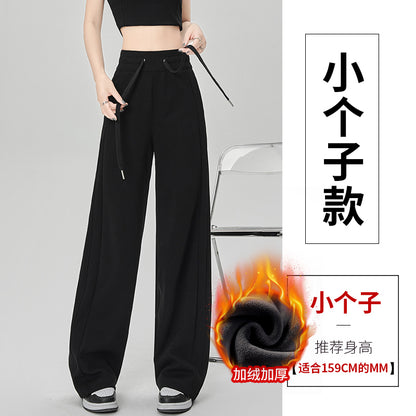 【F60803】S~2XL休閒運動・加絨藏青色窄版直筒寬褲261019