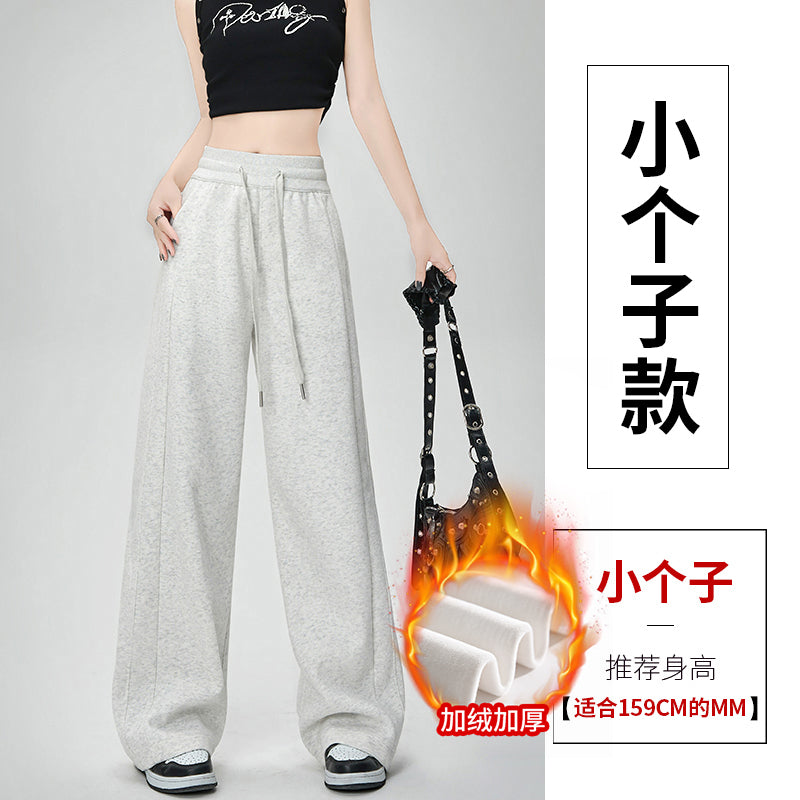 【F60803】S~2XL休閒運動・加絨藏青色窄版直筒寬褲261019