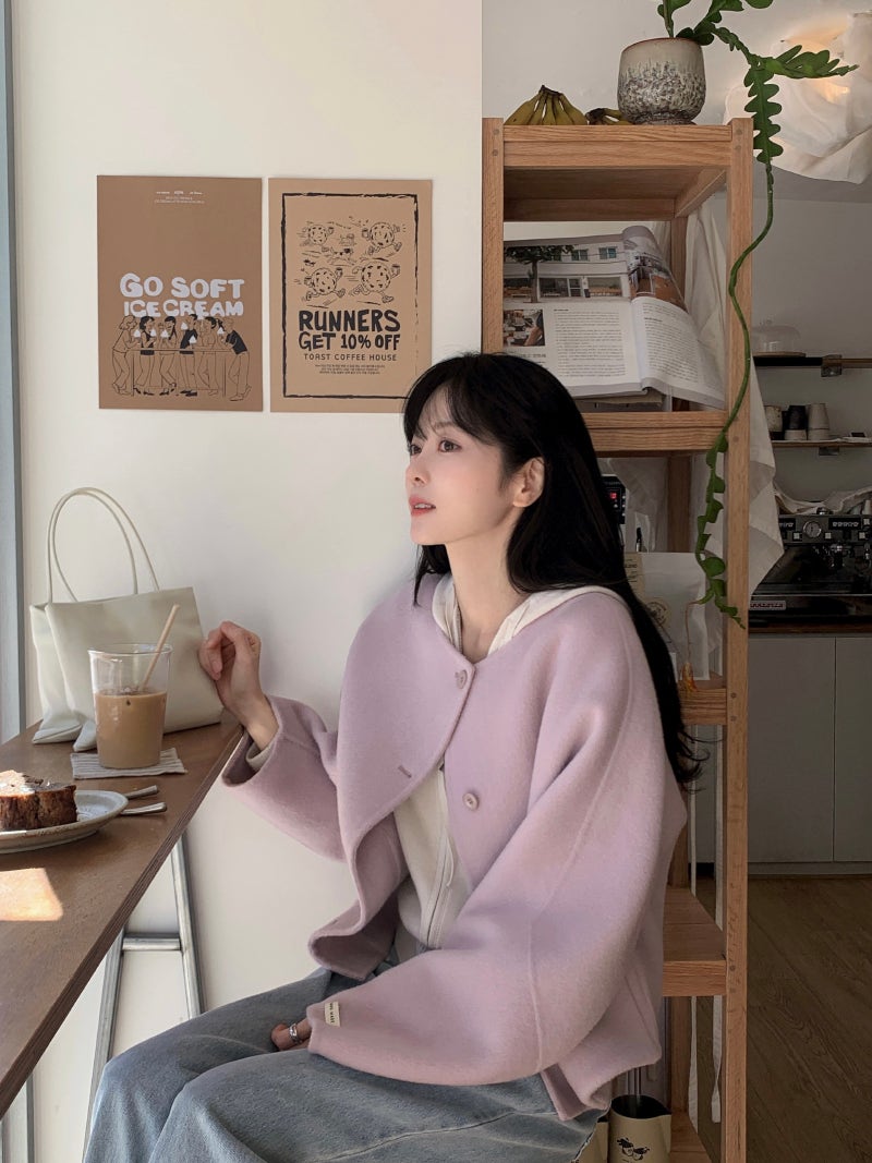 【F60762】韓系柔美・短版毛呢外套261012