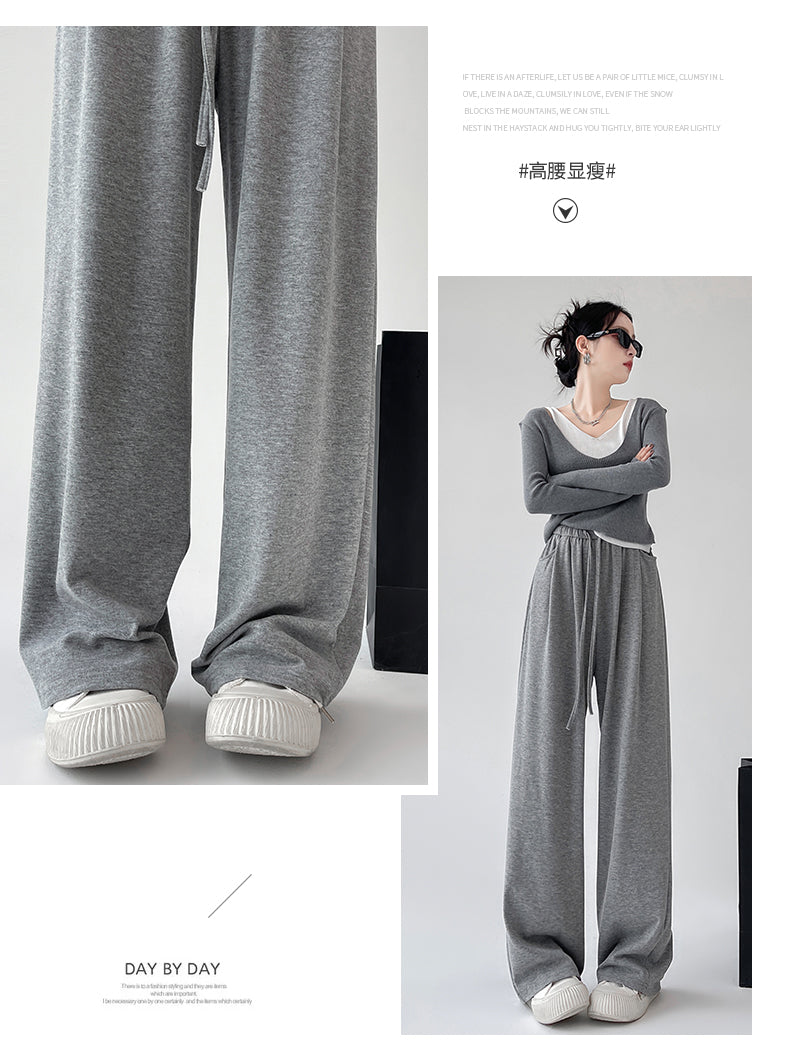 【F60804】慵懶垂墜・加絨加厚糯米寬褲261019