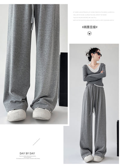 【F60804】慵懶垂墜・加絨加厚糯米寬褲261019