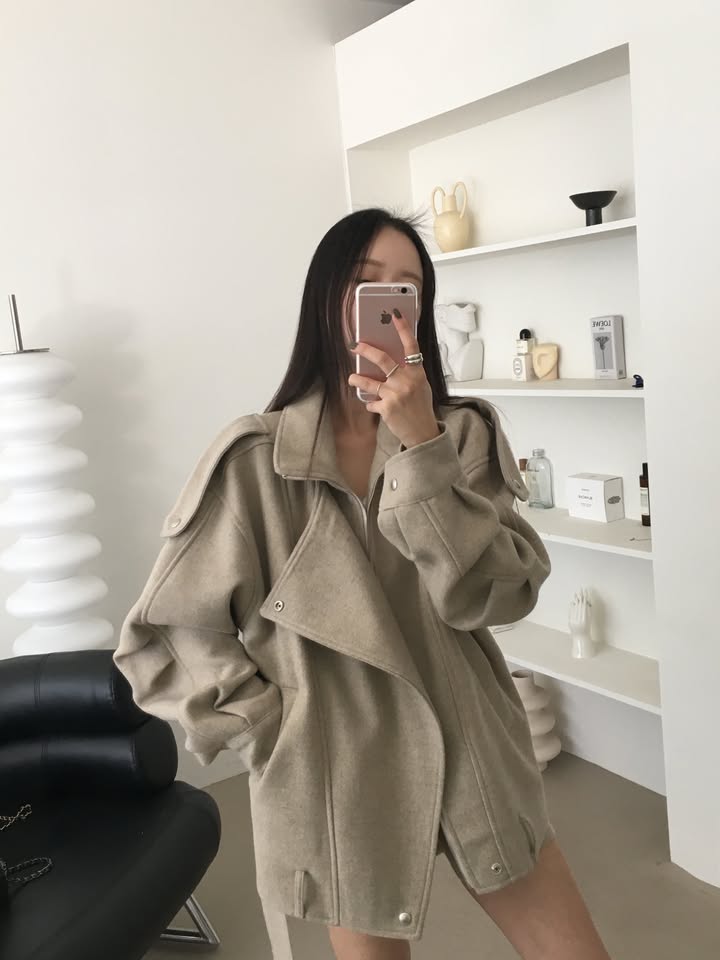 【F60791】復古工裝・肩帶短版毛呢外套261019