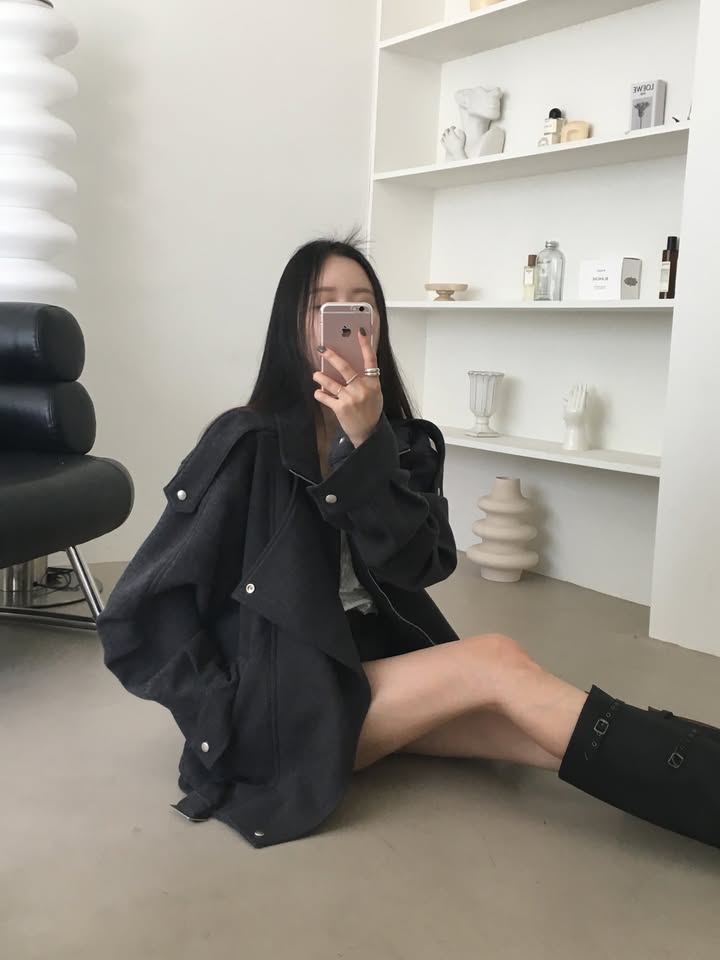 【F60791】復古工裝・肩帶短版毛呢外套261019