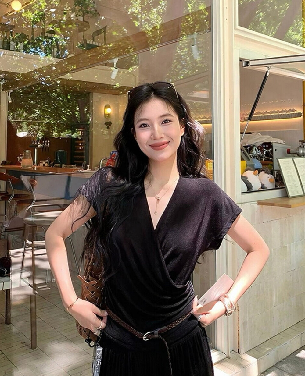 【L9162】Y.JIA韓系慵懶高級感☁️垂墜領短袖T恤+休閒長裙兩件套裝260706