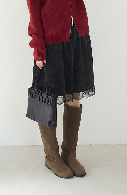 【LD11146】黑色絲絨蕾絲A字裙260128