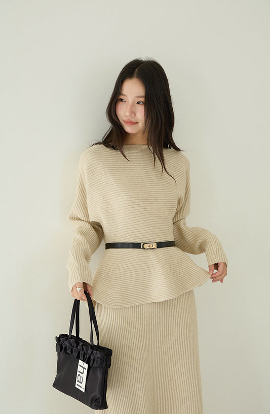 【LD11132】實拍韓國簡約高級感蝙蝠袖針織上衣＋高腰針織直筒裙260128