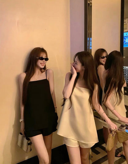 【L5001】Y.JIA簡約慵懶度假風🌴方領無袖細肩帶背心+百搭顯瘦休閒短褲套裝260706