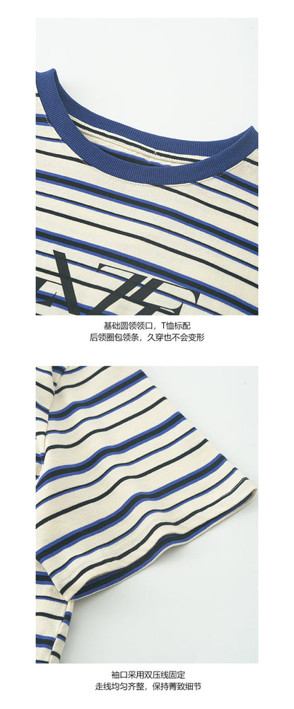 【H5258】實拍夏季韓系條紋撞色圓領T恤250513