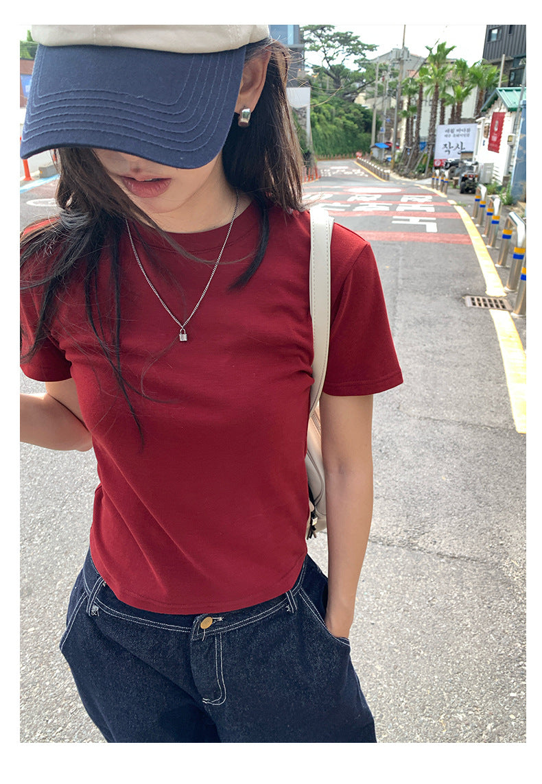 【H5388】實拍基礎7色磨毛圓領短袖T恤250902