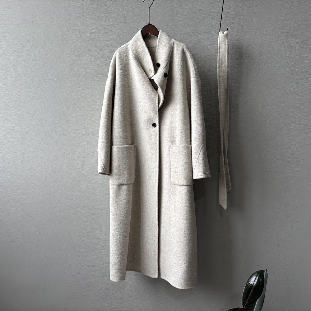 【Y25527】實拍高單質感雙面羊毛呢立領大衣（棉羊毛68%)251106