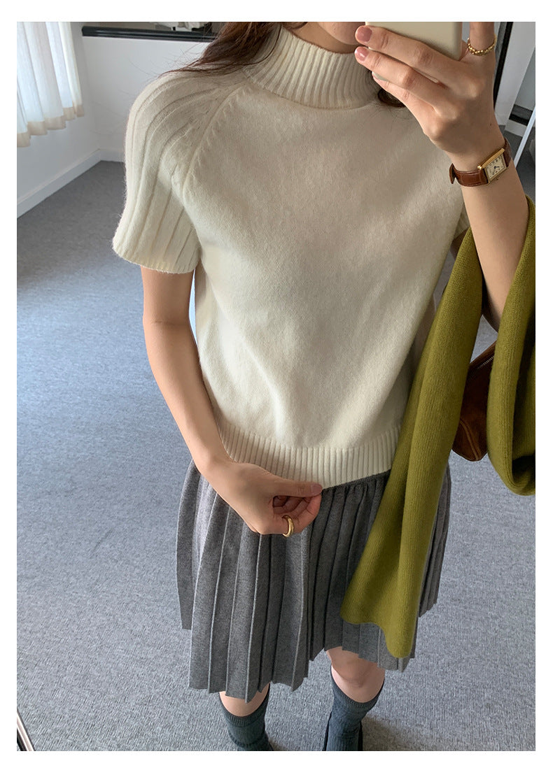 【H5516】實拍高領氣質短袖針織衫251125