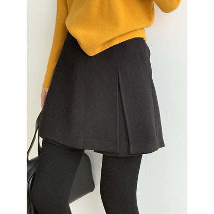 【Y82682】實拍冬季厚款毛呢高腰開叉裙褲 251106