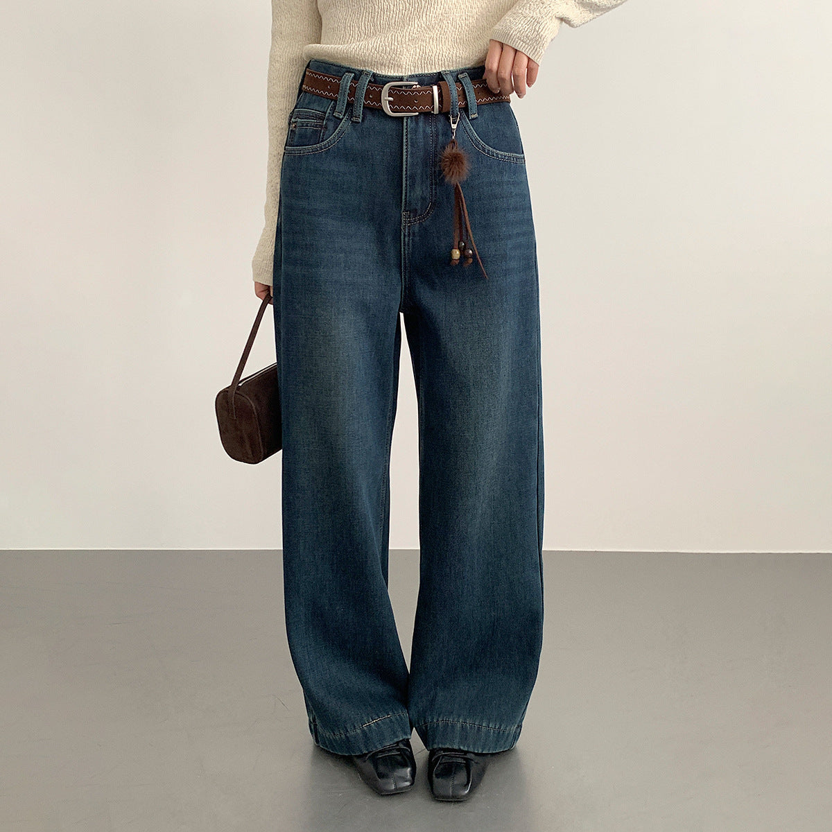 【LD11073】實拍S~XL保暖加絨加厚高腰直筒牛仔褲251209