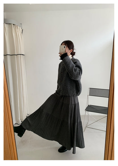 【H5476】實拍秋冬質感簡約細摺鬆緊腰a字傘裙251109