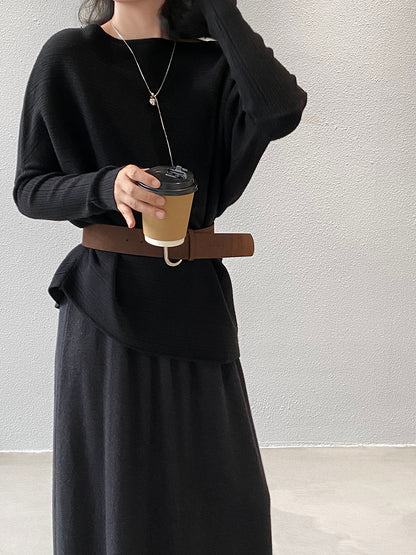 【cim9033】實拍韓系高級感長袖斜肩針織衫＋腰帶251030