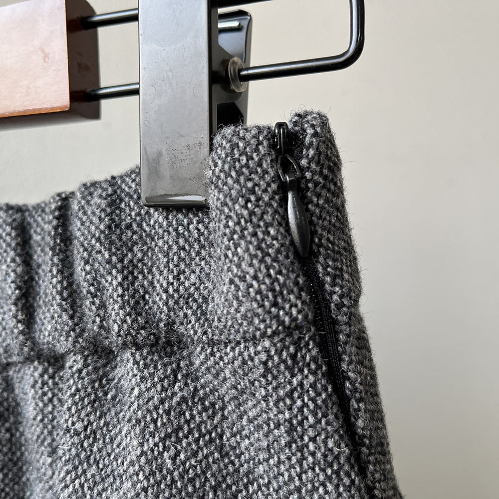 【Y8076】實拍氣質羊毛30%毛呢微花苞傘裙251201